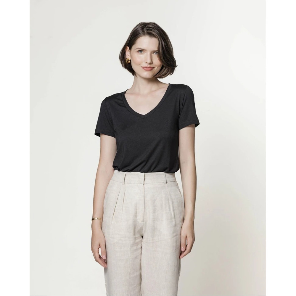 T-shirt Lemon Gola V Modal Preto