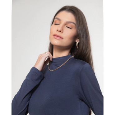 T-Shirt Lemon Manga Longa Gola Turtleneck Marinho