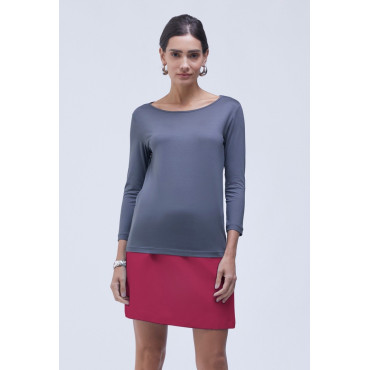 Blusa Lemon  Manga 3/4 Decote Canoa Modal Cinza