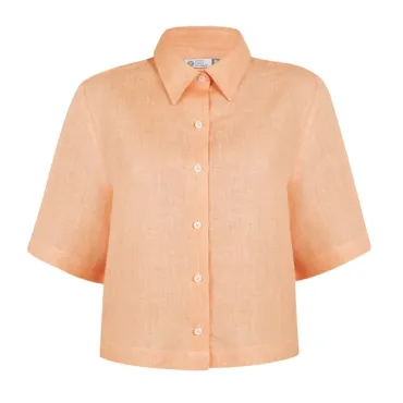 Camisa Lemon Cropped Manga Curta De Linho Peach