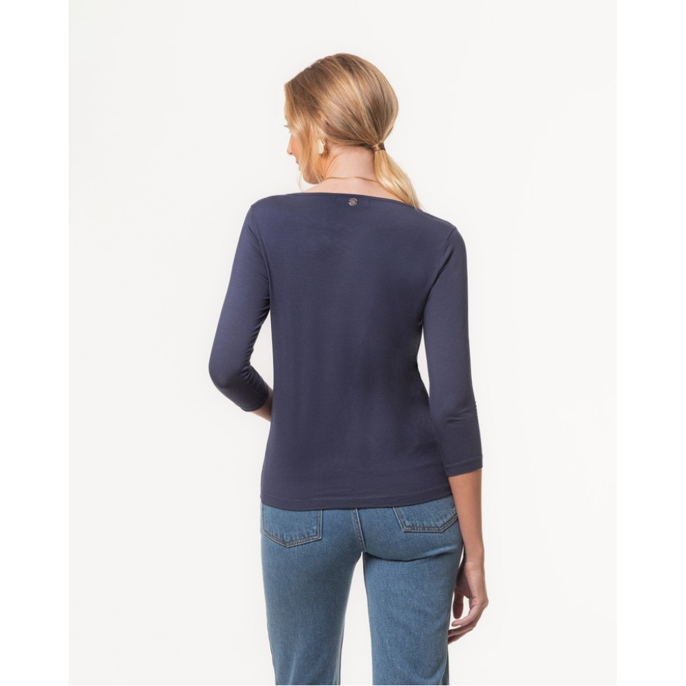 Blusa Lemon Manga 3/4 Decote Canoa Modal Marinho