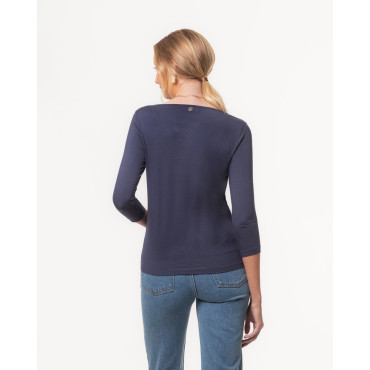 Blusa Lemon Manga 3/4 Decote Canoa Modal Marinho