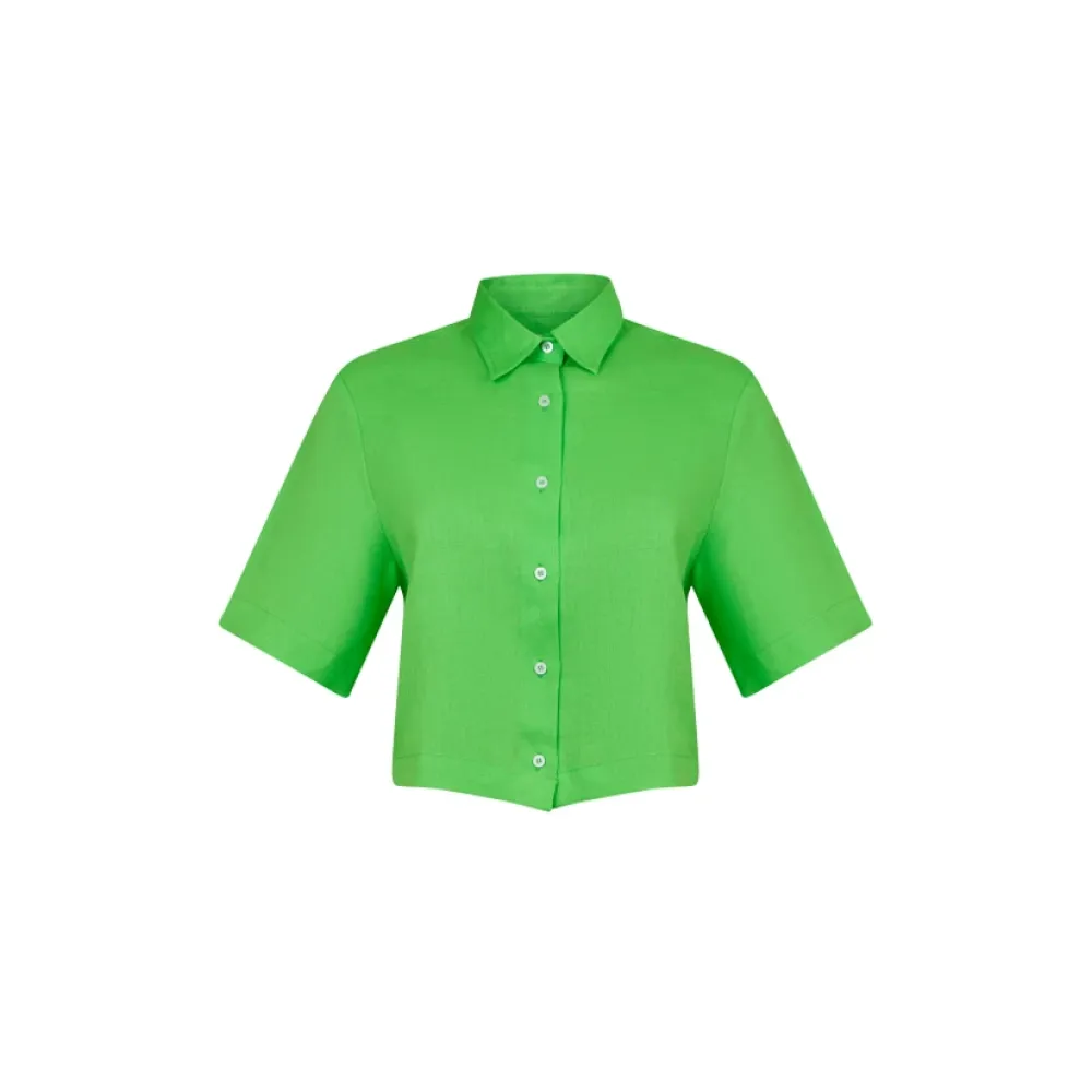 Camisa Lemon Cropped Manga Curta Linho Green Flash