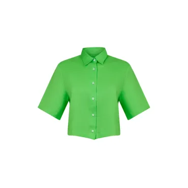 Camisa Lemon Cropped Manga Curta Linho Green Flash