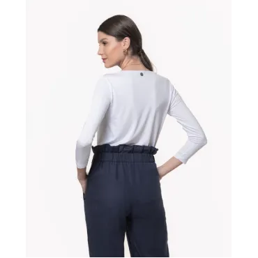 Blusa Lemon Manga 3/4 Canoa Branca