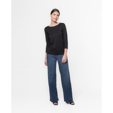 Blusa Lemon Manga 3/4 Decote Canoa Modal Preta