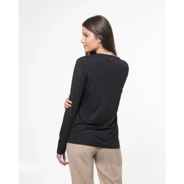 Blusa Lemon Manga Longa Gola Careca Modal Preta