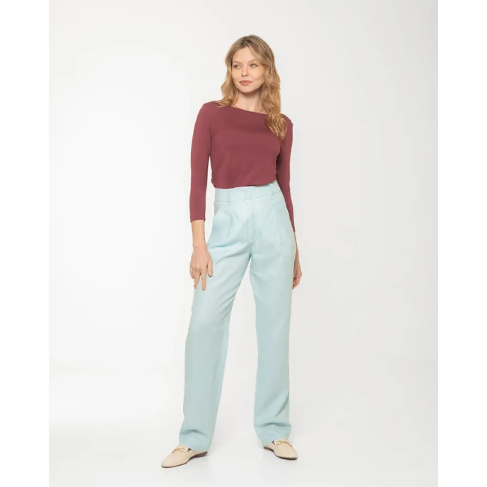 Blusa Lemon Manga 3/4 Decote Canoa Modal Grenat