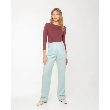 Blusa Lemon Manga 3/4 Decote Canoa Modal Grenat