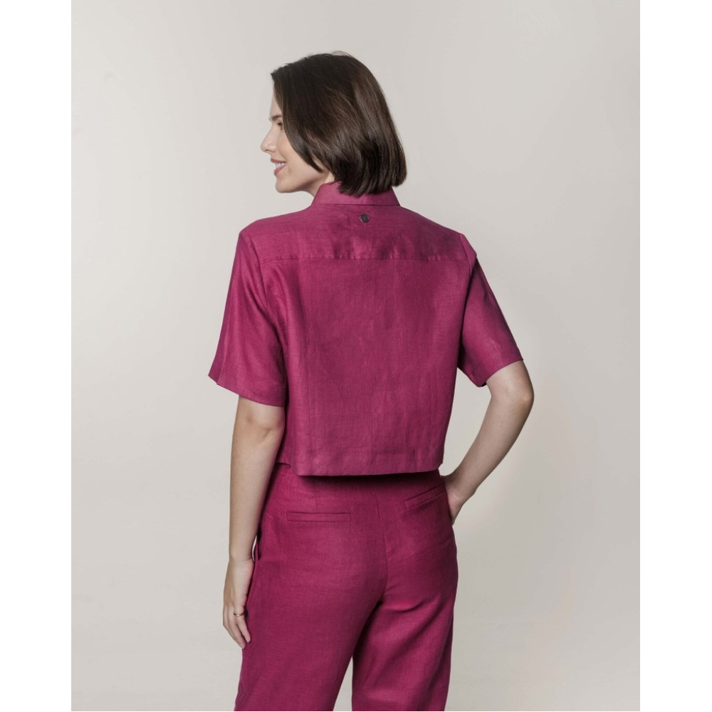 Camisa Lemon Cropped Manga Curta Linho Cherry