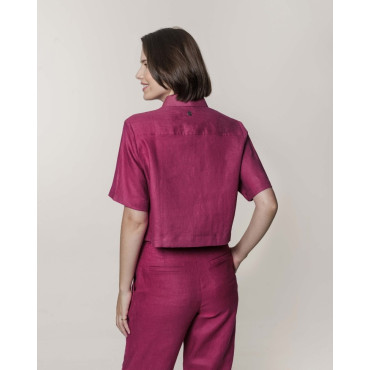 Camisa Lemon Cropped Manga Curta Linho Cherry