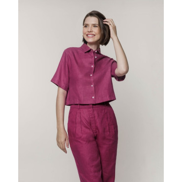Camisa Lemon Cropped Manga Curta Linho Cherry