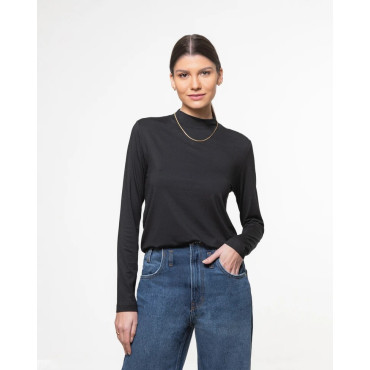 Blusa Lemon Manga Longa Gola Turtleneck Modal Preta