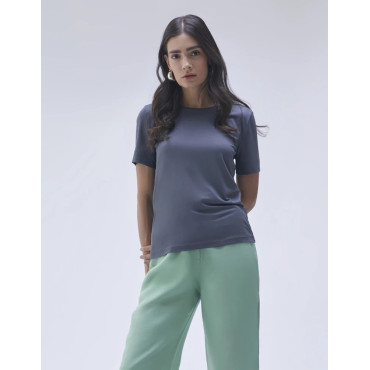 T-Shirt Lemon Gola Careca Modal Cinza Griz
