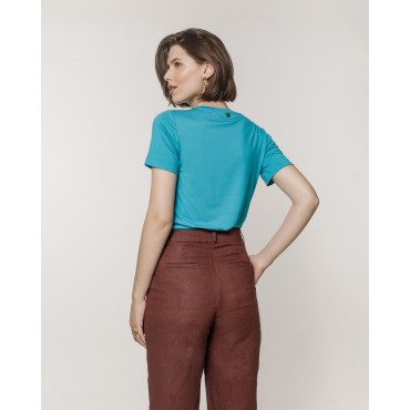 T-shirt Lemon Gola Careca Modal Azul Turquesa