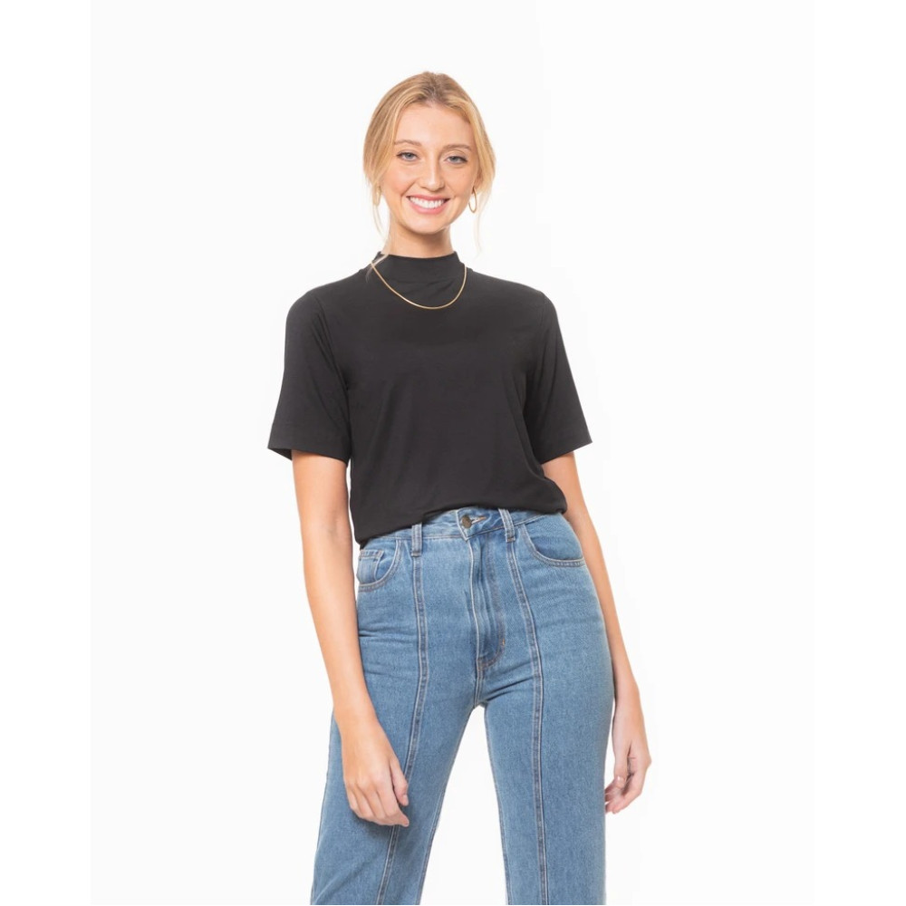 T-shirt Lemon Gola Turtleneck Modal Preto