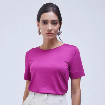 T-Shirt Lemon Gola Careca Modal Aghata Rosa