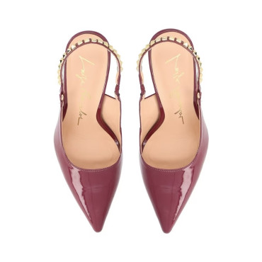 Slingback Luiza Barcelos Salto Alto Pirâmides Vinho Marsala