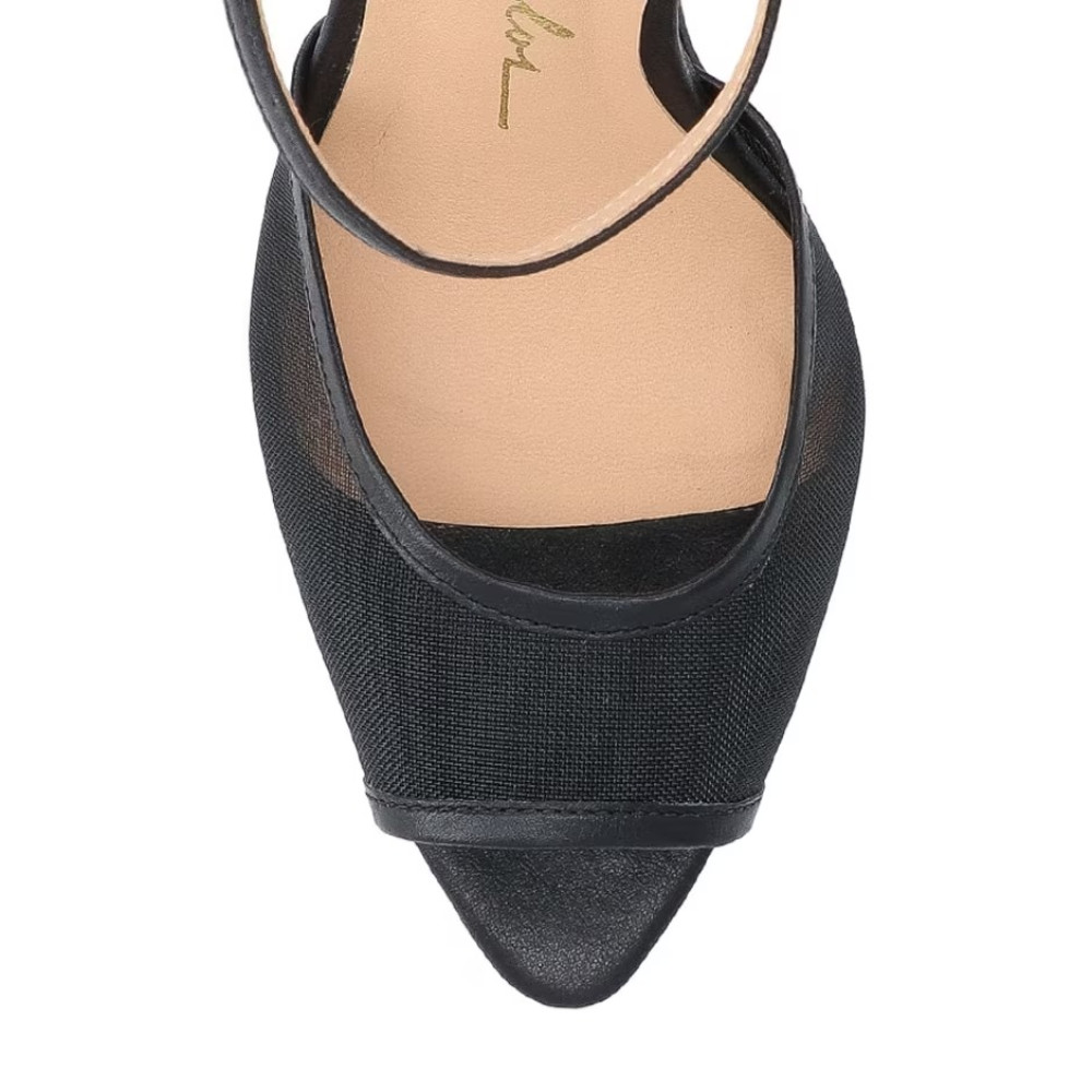 Sandália Luiza Barcelos Salto Alto Peep Toe Mesh Preto