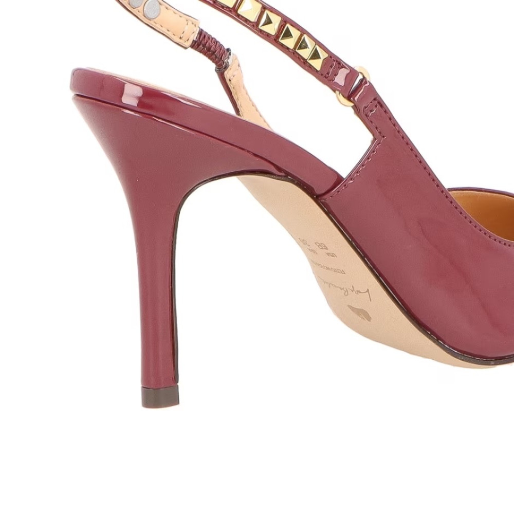 Slingback Luiza Barcelos Salto Alto Pirâmides Vinho Marsala