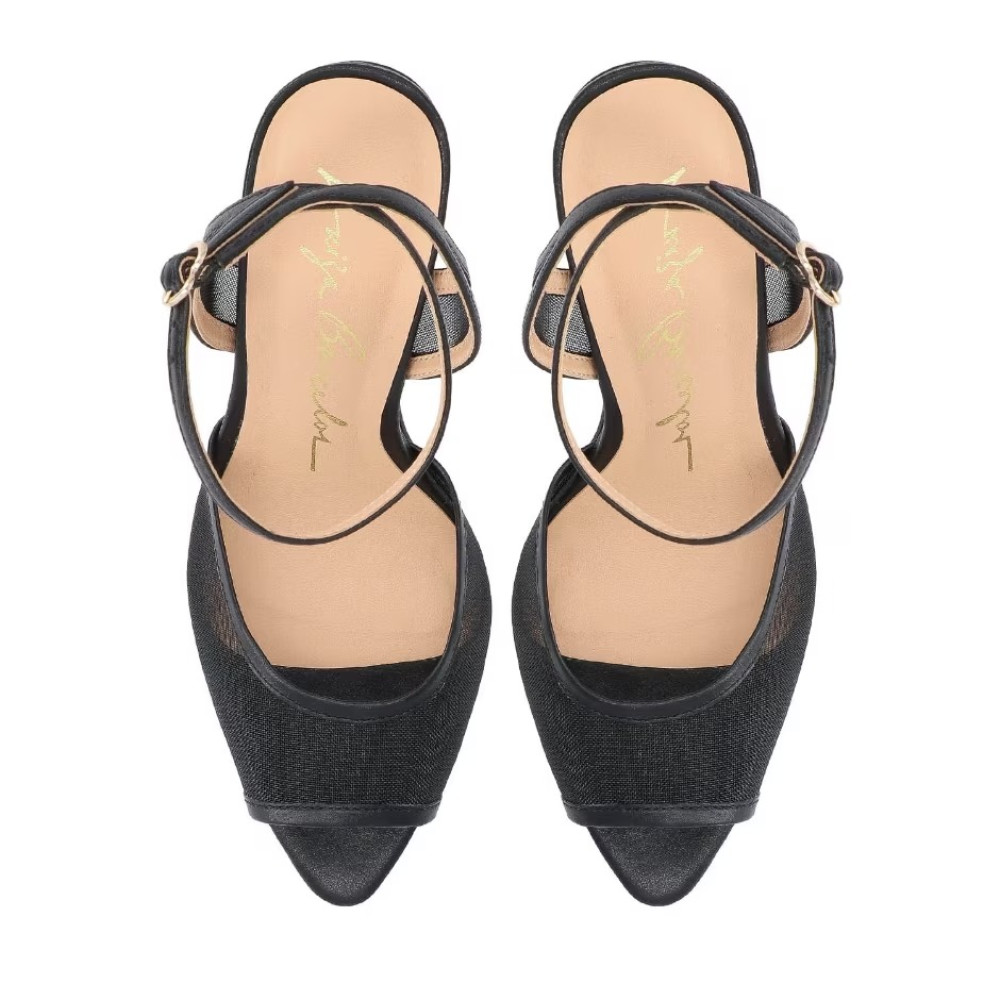 Sandália Luiza Barcelos Salto Alto Peep Toe Mesh Preto