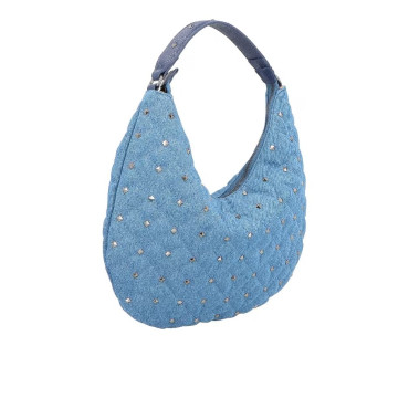 Bolsa Luiza Barcelos Grande Meia Lua Matelassê Jeans Indigo