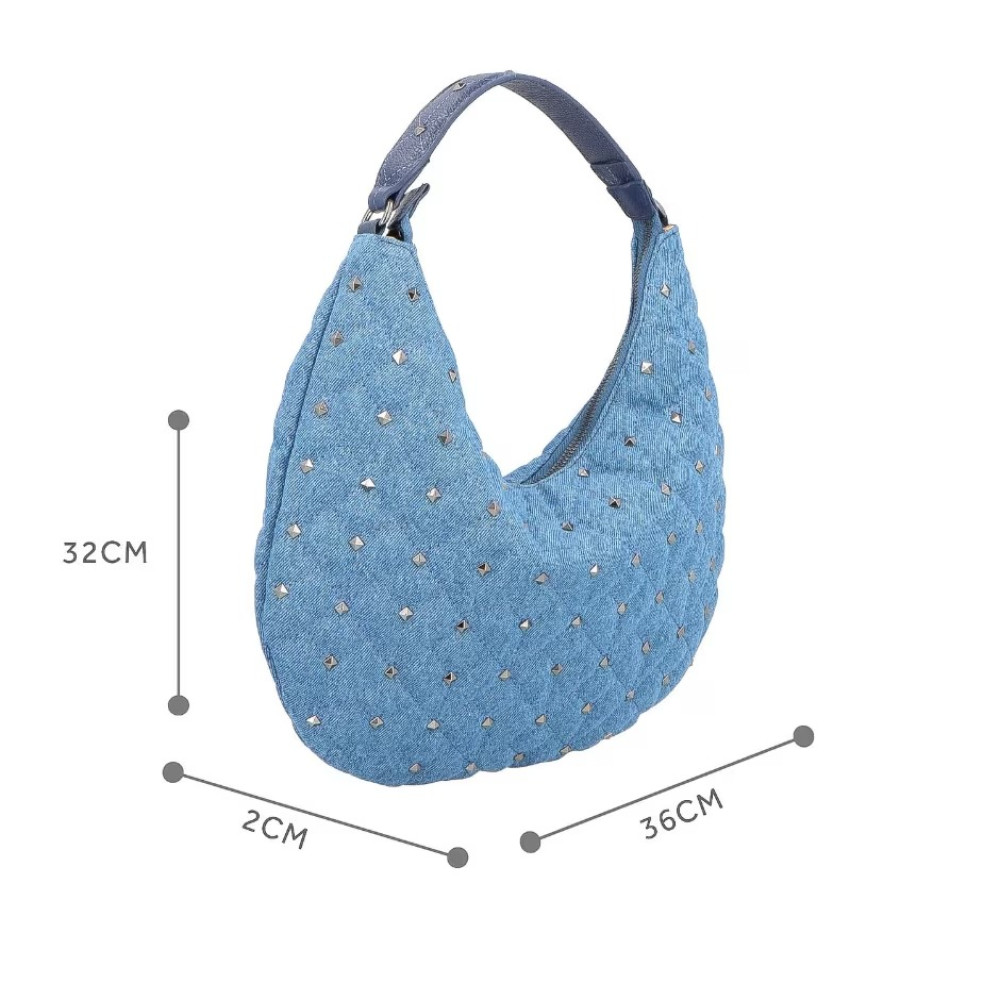 Bolsa Luiza Barcelos Grande Meia Lua Matelassê Jeans Indigo