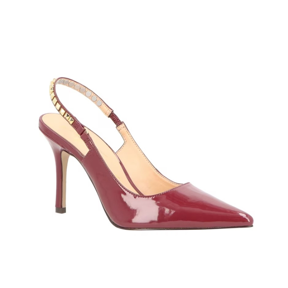 Slingback Luiza Barcelos Salto Alto Pirâmides Vinho Marsala