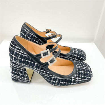 Sapato Salto Alto Mary Jane Tweed Preto