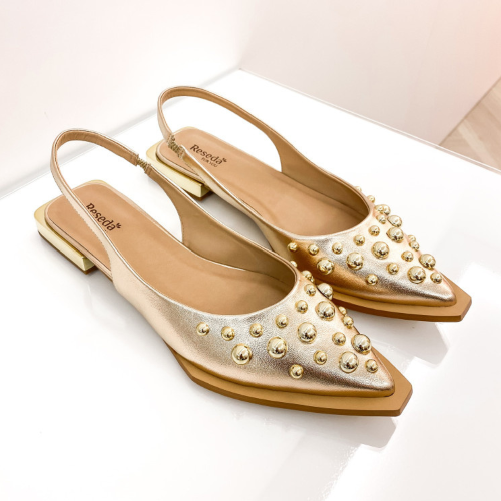 Slingback Resedá Esferas Ouro