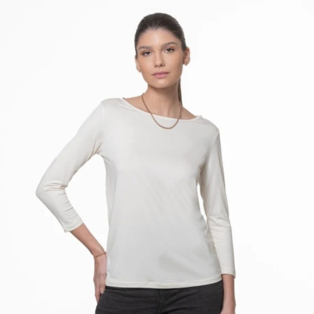 Blusa Lemon Manga 3/4 Canoa Branca