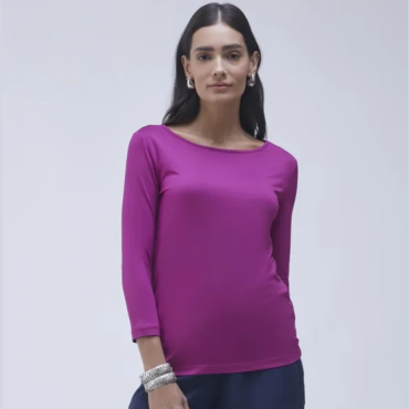 Blusa Lemon Basic Manga 3/4 Decote Canoa Modal Aghata Rosa