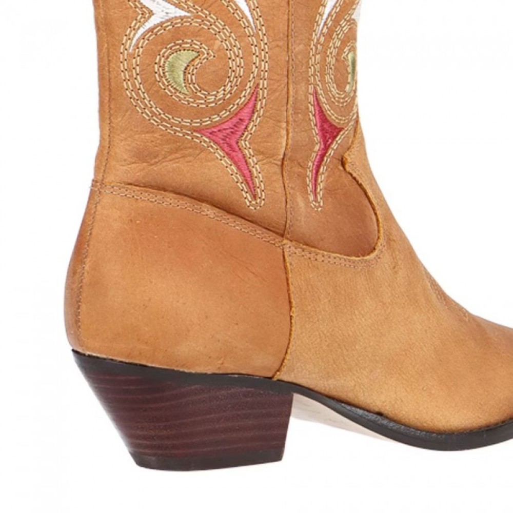 Bota Luiza Barcelos Western Cano Alto Bordados Caramelo